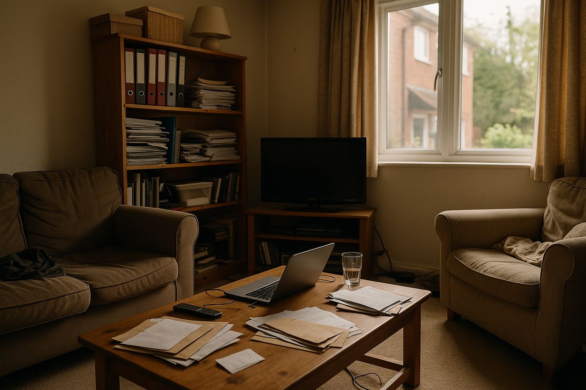 UK living room with legal documents and household items - what goods can bailiffs take from your home